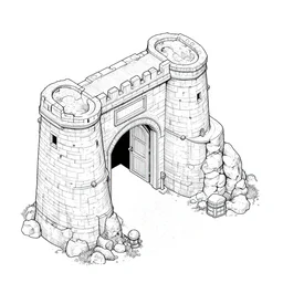 isometric dungeon entrance, lineart
