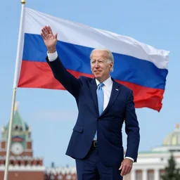 joe biden, waving the flag, in Russia, modern image