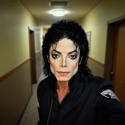 Michael Jackson selfie photo, liminal spaces, backrooms hallway background, the backrooms,