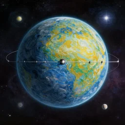 A Dyson Sphere being built around a star in the style of Van Gog