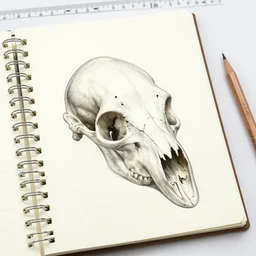 dragon skull, field journal, color pencil, marginalia, notes, measurements