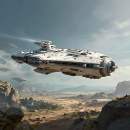 large space ship comes in to land on alien landscape, sci - fi, artstation, deviantart, 8 k, ultra hd