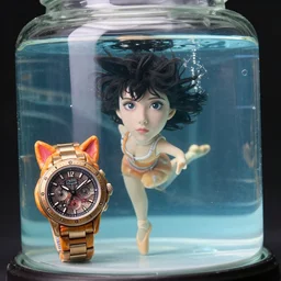 cinestill 5 0 d, 8 k, j. j abrams flare ; esoteric ultra realistic seinen manga nero timepiece in cat meets ran ( 1 9 9 0 ) film still underwater dance scene in frontiers in translucent plastic photography fashion magazine june seinen manga portrait real - life edition, hyperrealistic real - life cyborg shaped clay occult figurine film still in seinen manga victorian glass jar, pointe pose, perfect eyes, tilt shift wide shot zaha hadid background