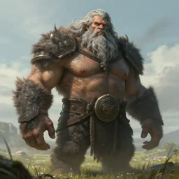 a highly detailed portrait of a epic massive fantasy giant old man with gray hair and beard standing in a field concept art