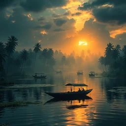 kerala backwaters, an epic fantasy, dramatic lighting, cinematic, establishing shot, extremely high detail, photorealistic, cinematic lighting, artstation, matte painting, horizon forbidden west