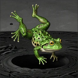 pepe the frog falling into the infinite black void space in the style of Gustave Doré