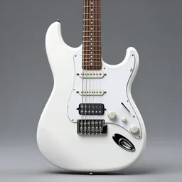 a realistic design render of an electric guitar designed by joni ive of apple. gloss white.