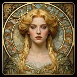 masterpiece head-on symmetrical centered portrait, Elisha Cuthbert as a paladin, blonde hair, art nouveau, gothic, victorian, elegant, distant, in the style of Edgar Maxence and Ross Tran and Zdzisław Beksiński and Michael Whelan and Mucha and Gustave Doré, specular highlights, 8k, octane render