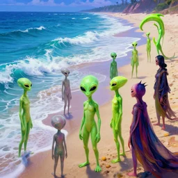 beautiful aliens at cosmic beach, infinite waves, synthwave, bright neon colors, highly detailed, cinematic, tim white, roger dean, michael whelan, vladimir kush, jim burns, bob eggleton, philippe druillet, kubrick, aubrey beardsley, alfred kelsner, boris vallejo