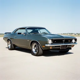 still of an american muscle car, film grain