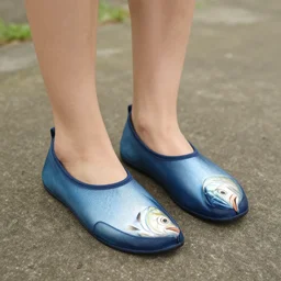 a woman wearing fish shoes