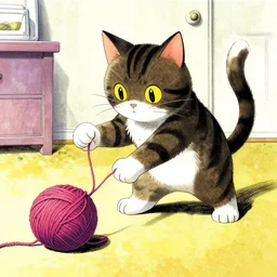 a cat playing with a ball of yarn drawn by junji ito, 8 k resolution, manga