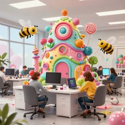 photo of office whimsical fairy wonderland vibrant colors candyland wonderland by artgerm and greg rutkowski and magali villeneuv art beeple, by thomas kinkade hearstone league of legends dofus beatrix potter