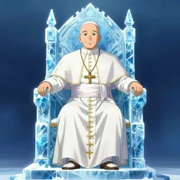the pope sitting on a throne of ice drawn by studio trigger, highly detailed, in the style of Little Witch Academia, spiritual enlightenment, tradition, conformity, morality, ethics