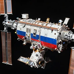 close up focus shot of international space station ( iss ) with russian mir and salyut attached, spaceshuttle is ready for docking, apollo saturn v flying by
