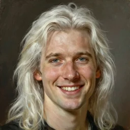 Painting of a clean shaven Harrison Ford with long white hair. Young. Smiling. Happy. Cheerful. Art by william adolphe bouguereau. Very very very very very very very very very very very very much detailed. Beautiful. 4K. Award winning.