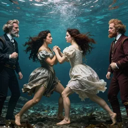 epic beautifull renaissance portrait of a couple dispute wrestling underwater, art by * christy lee rogers * ( with help of mario testino and peter lindbergh, marta syrko and neil leifer )