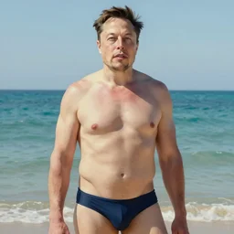 photorealistic painting of Elon Musk wearing a bikini