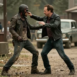louis ck in the walking dead fighting a walker, highly detailed, intricate, 4 k