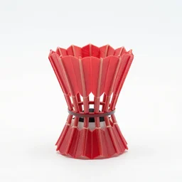 ruby red shuttlecock, 8k product photo, isolated on a pure white background, centered, entire object in frame, sharp focus, soft studio lighting