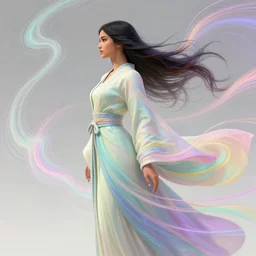 side profile, maya ali, wind wizard, dota, robes, elegant, highly detailed, concept art, smooth, colorful swirly magical ripples, pastel colors, by huang guangjian, sachin teng, greg rutkowski, jesper ejsing, ilya kuvshinov, artgerm, mucha