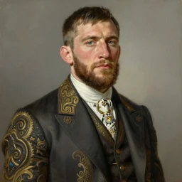 Ben Askren, wearing an ornate suit, portrait, painting by Rembrandt, highly detailed