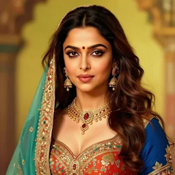 A beautiful portrait of a Deepika Padukone, frontal, digital art by Eugene de Blaas and Ross Tran, vibrant color scheme, highly detailed, in the style of romanticism