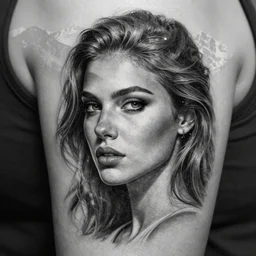 tattoo design sketch of a beautiful woman face with a faded background of beautiful mountain nature on her side, hyper - realistic, double exposure, in the style of den yakovlev, amazing detail, black and white, faded
