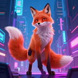 an anthropomorphic fox in a cyberpunk city, trending on pixiv, by kawacy, neon backlighting, furry art