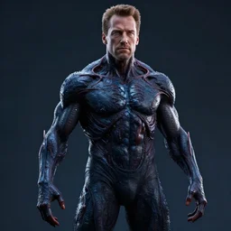 arnold schwarzenegger infected with the venom symbiote, 3 d rendering, dramatic lighting, unreal engine