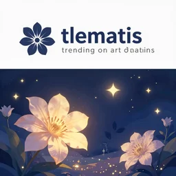 clematis theme logo, clematis theme banner, clematis design, clematis in the deep sea, clematis like stars in the sky, trending on artstation, warm light, lovely and cute, fantasy art, 8 k resolution
