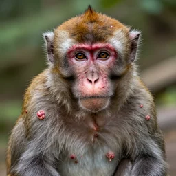 a portrait of a monkey covered with sores, pox, hives, bumps, highly detailed