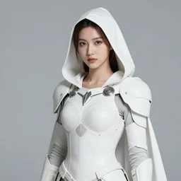 cassandra cain in destiny hunter armor, white armor, wearing a hooded cloak, beautiful face!!!!, 2 7 years old, cg animation, realistic, character select portrait, by artgerm, greg rutkowski, alphonse mucha, 3 d