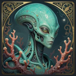 asymmetry!! portrait of teal coral alien in the style of horizon zero dawn, machine face, intricate, elegant, highly detailed, digital painting, artstation, concept art, smooth, sharp focus, illustration, art by artgerm and greg rutkowski and alphonse mucha, 8 k