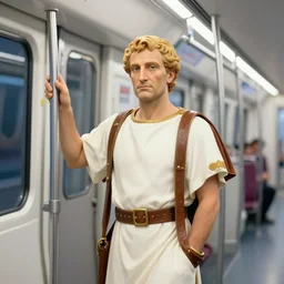 roman senator in modern tube train