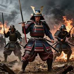 bloodiest samurai battle in history. Sashimono. Greg rutkowski legendary matte painting.. 4k, particles light,