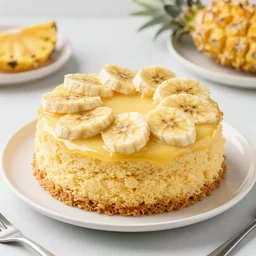 dslr food photograph of a pineapple and banana cake, 8 5 mm f 1. 4