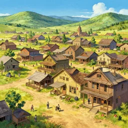 artstation concept of historic old west town, bright colorful, hyperdetailed, artstation trending, world renowned artists, worth1000.com, historic artworks society, antique renewel, cgsociety, by greg rutkowski, by Gustave Dore, Deviantart