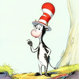 an illustration of the cow in the hat by dr. seuss