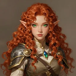 A realistic anime portrait of long curly haired redhead female elf ranger wearing an intricate fantasy ranger outfit, asian facial features, green eyes, digital painting, by Stanley Artgerm Lau, Sakimichan, WLOP and Rossdraws, digtial painting, trending on ArtStation, SFW version