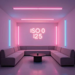 fine art photo a lounge room with neon lightings minimalistic, high definition, 8 k, high resolution, architecture, iso 1 0 0, shutter speed 1 2 5, aperture 8, award winning