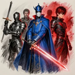 a magical plague doctor wearing a blue royal robe, by greg rutkowski and makato shinkai, future black knight, by melmoth zdzislaw belsinki craig mullins yoji shinkawa, red light, semi - realistic render, pencil, paint smears, realistic manga, dramatic lighting, red light, d & d design, holding a sword made out of light