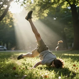 a boy falls down a sunbeam
