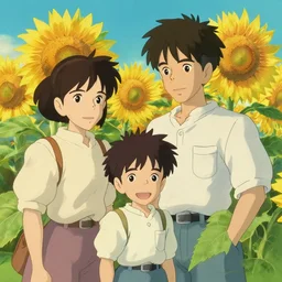 sunflower, cute boys, in the style of studio ghibli, j. c. leyendecker, greg rutkowski, artgerm