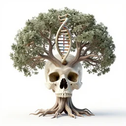 human dna in form of rooted skull!! tree!, fantasy. precisionism, coherent symmetry, dramatic intricate environment by elsie driggs, peter blume, greg rutkowski