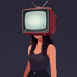 a woman with a television on her head, digital art, trending on artstation