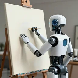 a robot paiting on a canvas, 4 k