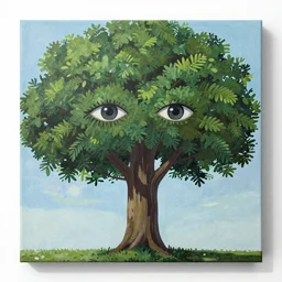 painting of a tree with eyes