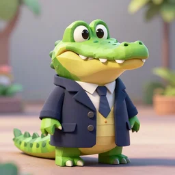 a crocodile wearing a formal overcoat, Pixar style, 3D render, octane render, unreal engine 5, path tracing, cute, Disney style, 4K, natural lighting, high quality, highly detailed, low poly,