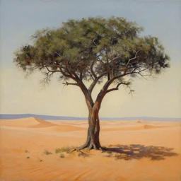 a painting of a tree in the desert, an airbrush painting by breyten breytenbach, cgsociety, neo - primitivism, dystopian art, apocalypse landscape!!